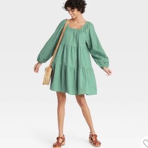 Puff Long Sleeve Tiered Dress